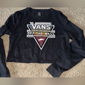 Vans Off The Wall Cropped Long Sleeve Tee Black Graphic Size Large